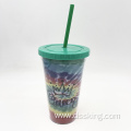 plastic double wall tumbler 500ml/16oz Double Wall tumbler with straw